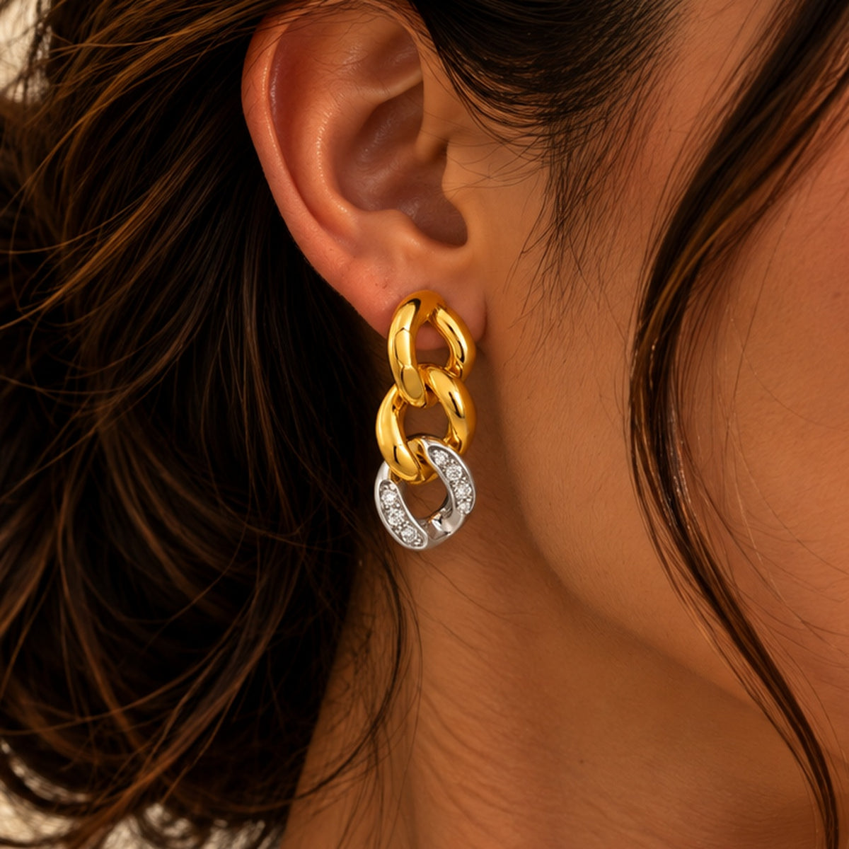 Interlocking Two-Tone Link Earrings