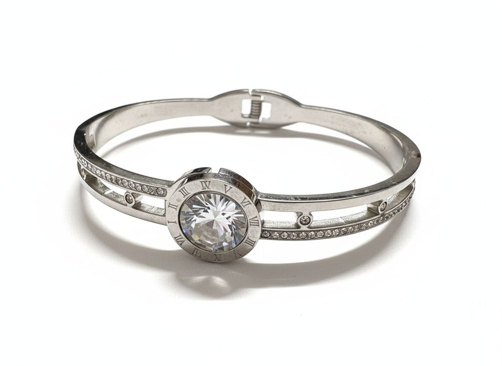 Roman Solitaire Silver Bangle