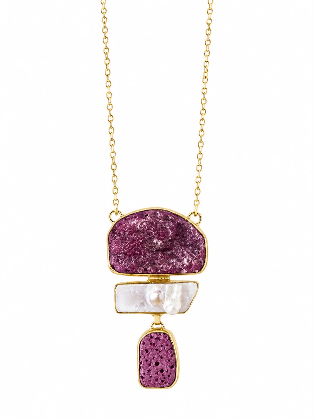 Berry Druzy Pearl Pendant Necklace