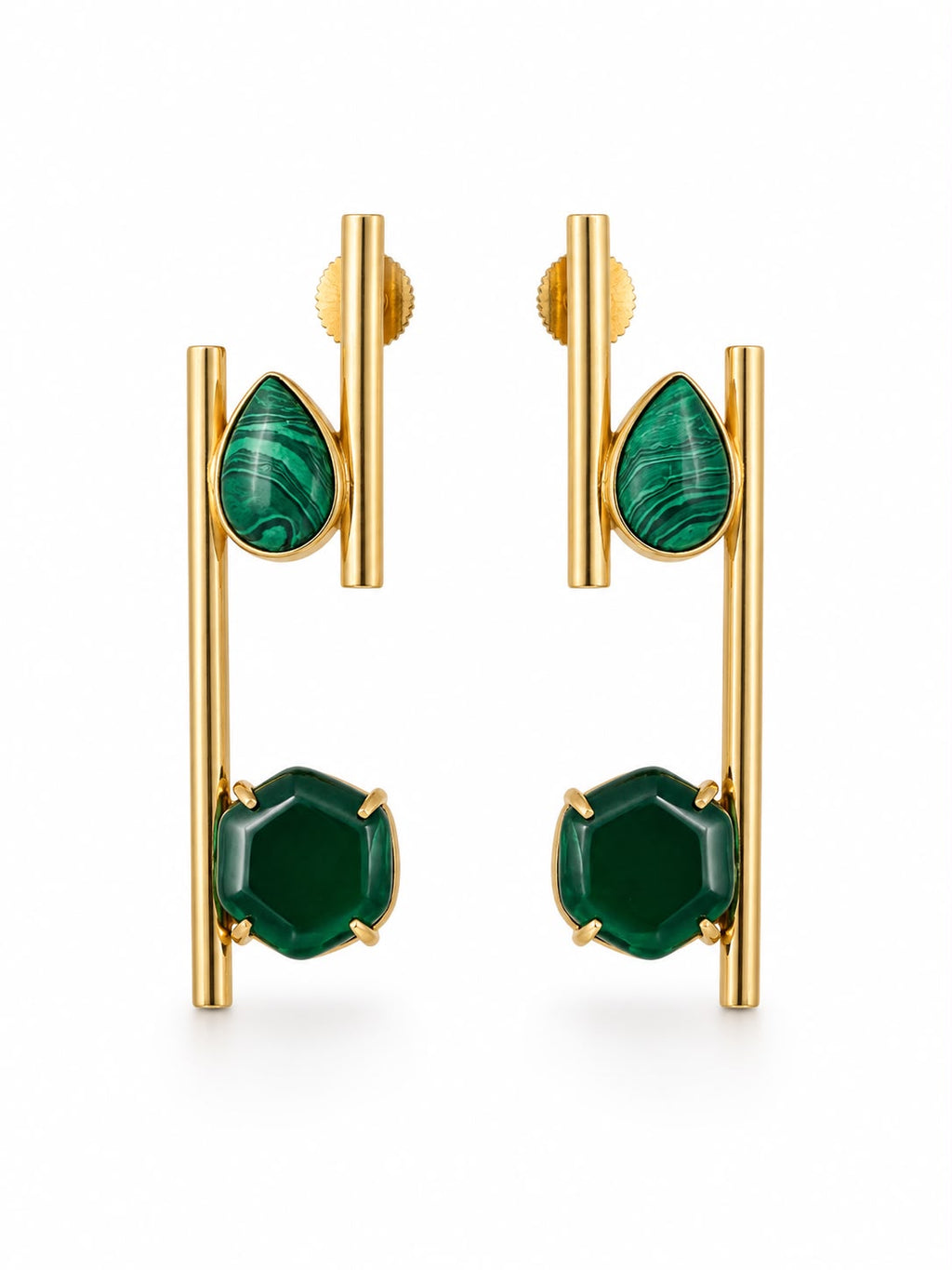 Emerald Geometry Drop Earrings