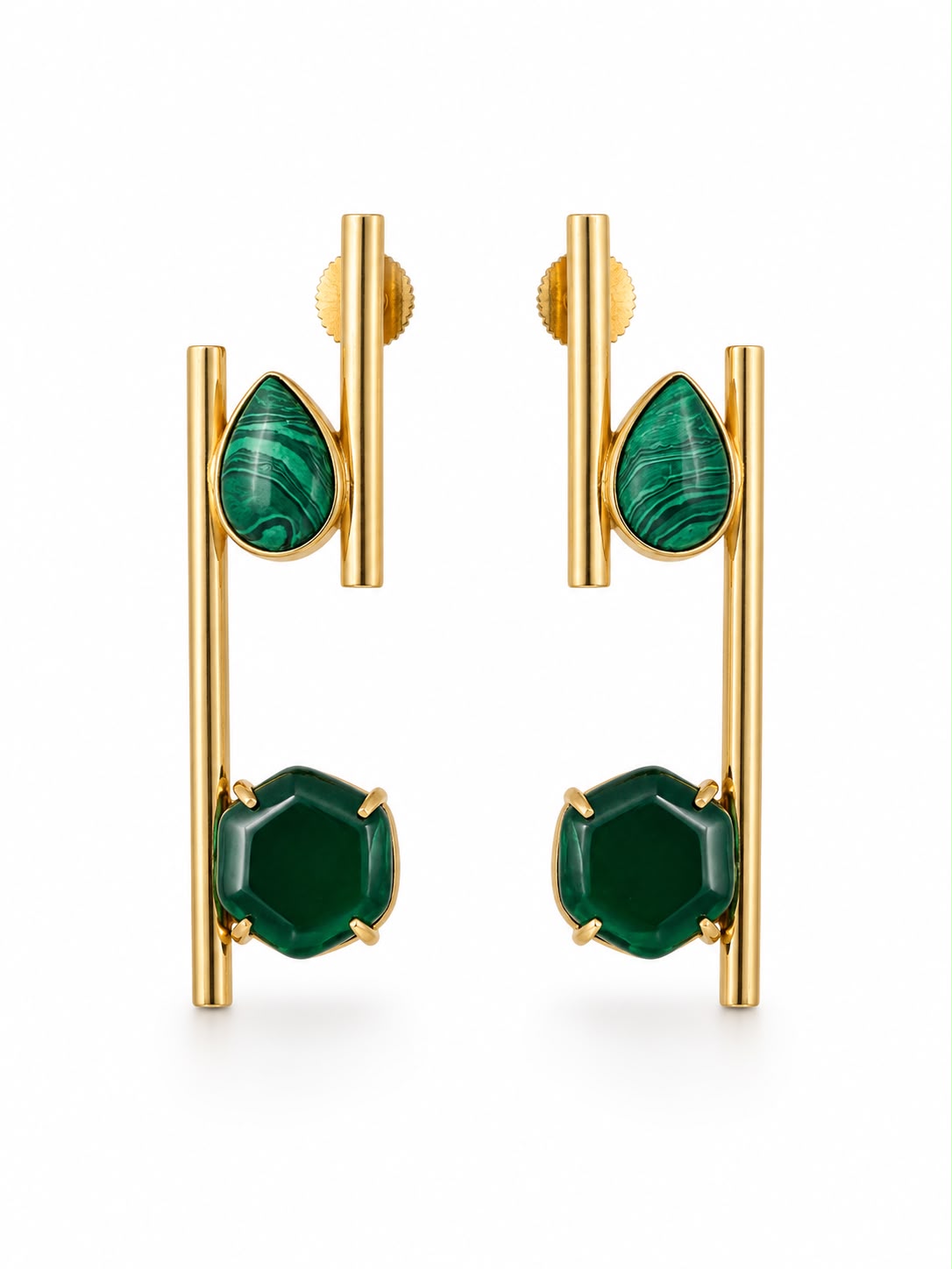 Emerald Geometry Drop Earrings