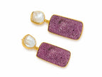 Berry Druzy Pearl Drop Earrings