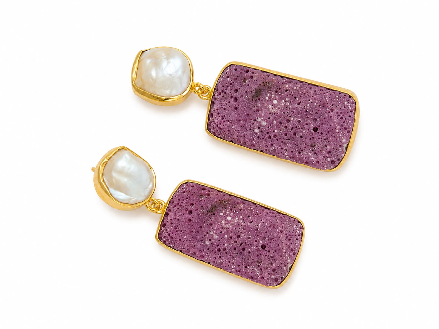 Berry Druzy Pearl Drop Earrings