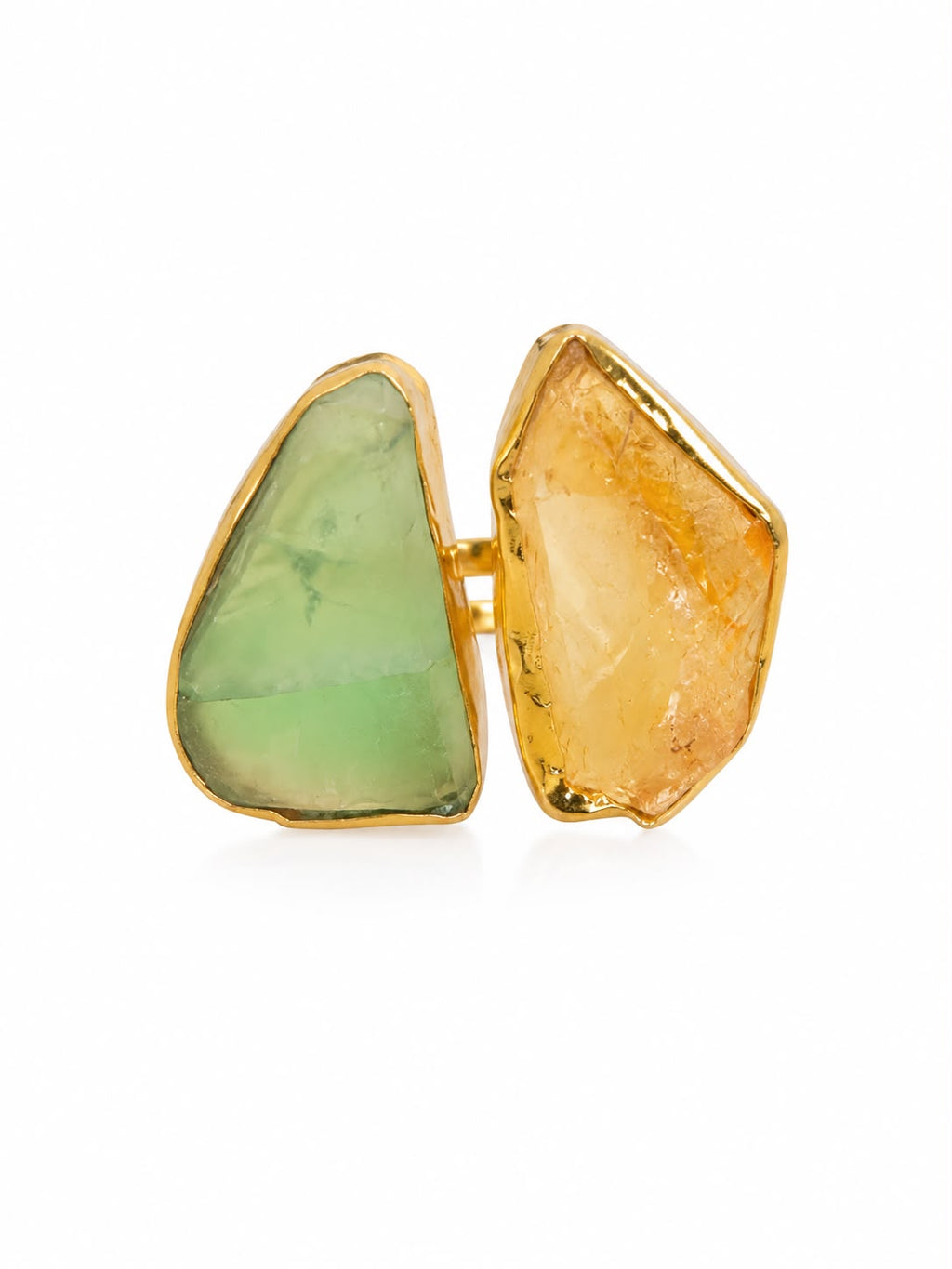 Citrine & Prehnite Dual Stone Ring
