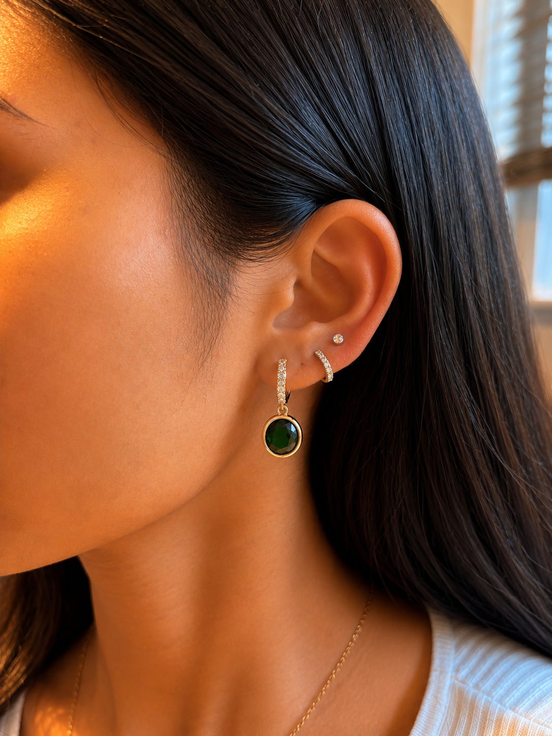 Emerald Glow Drop Hoops