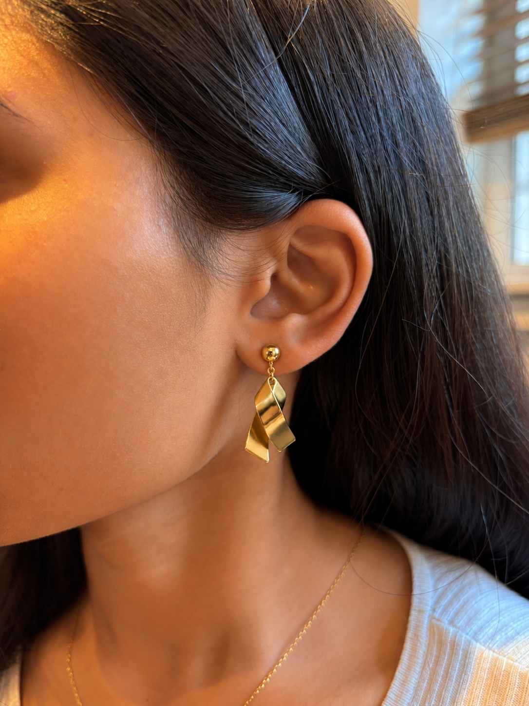 Golden Ribbon Drop Earrings 2in1