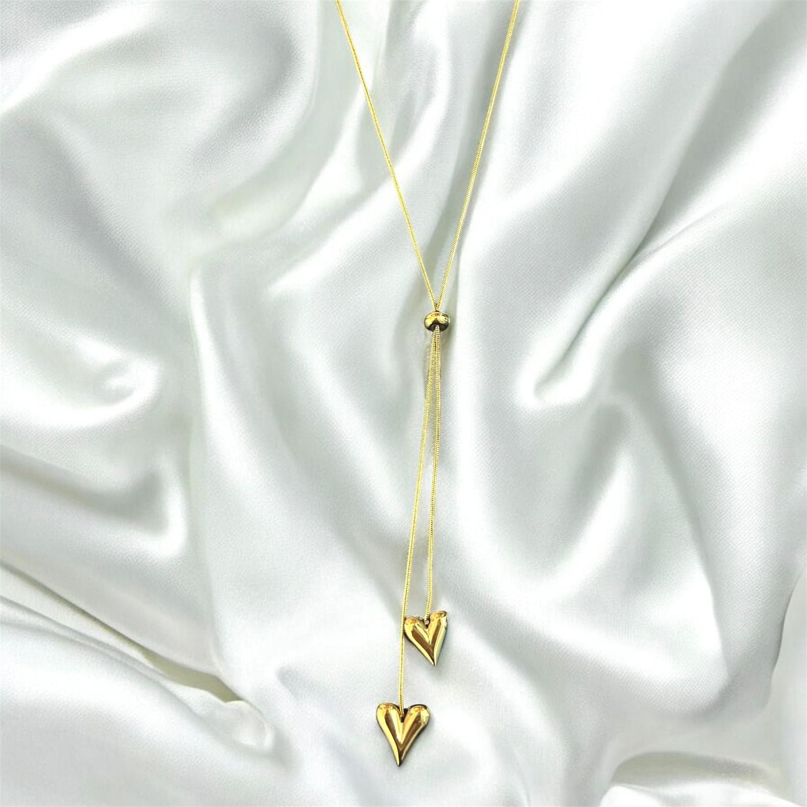 Double Heart Lariat Necklace