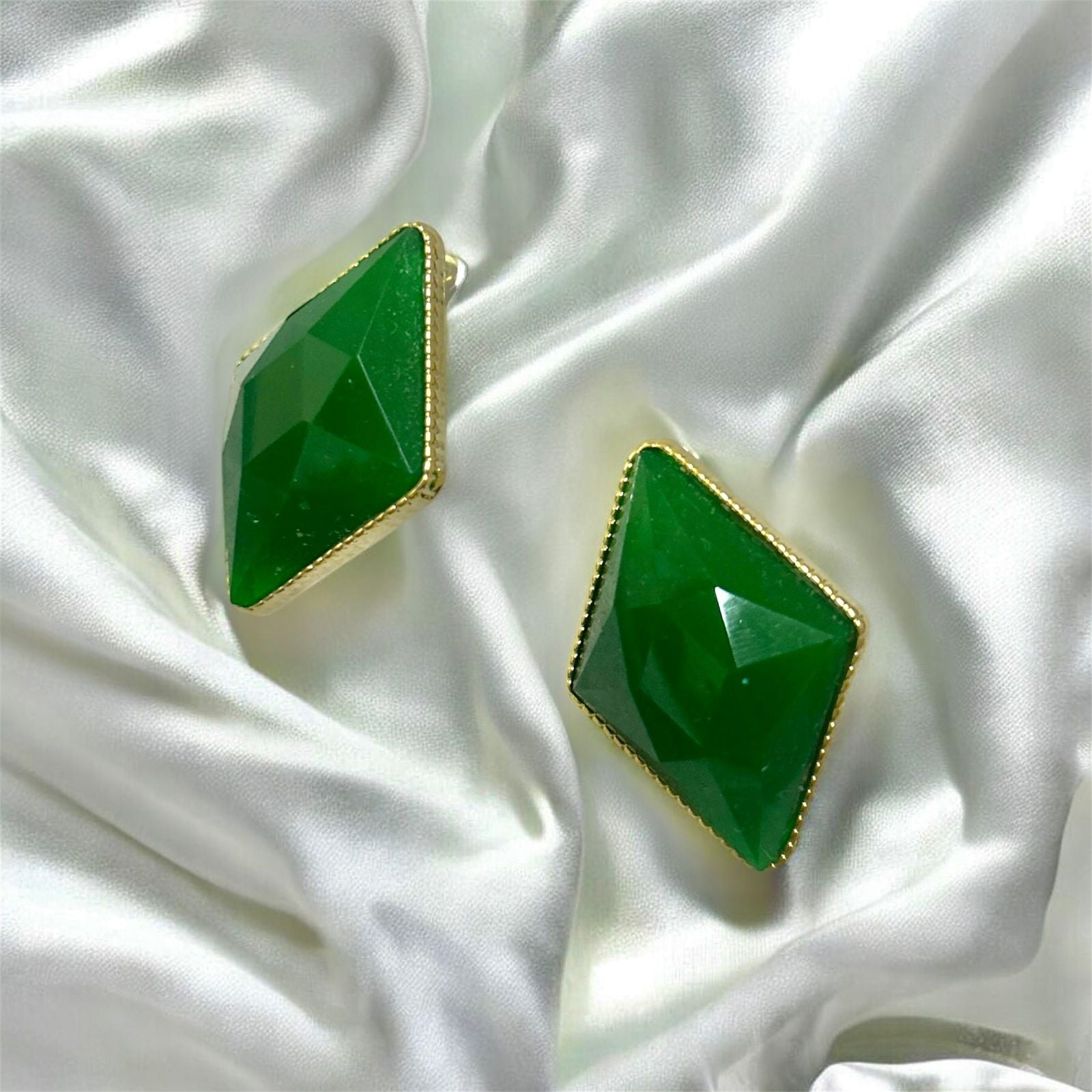 Green Diamond Shaped Earrings