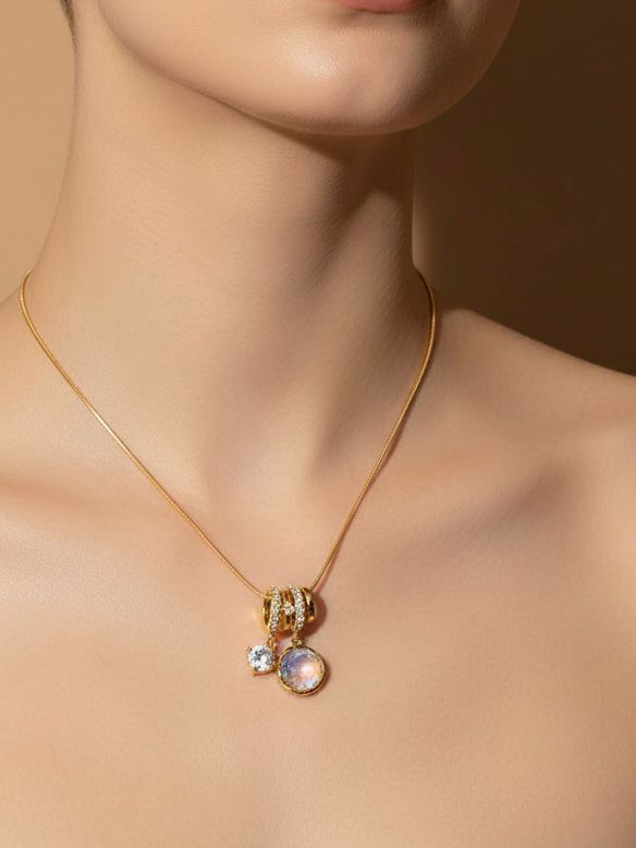 Moonstone & CZ Diamond Pendant