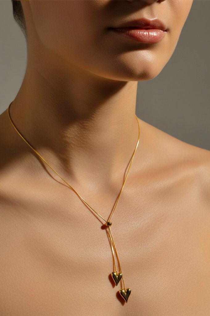 Double Heart Lariat Necklace