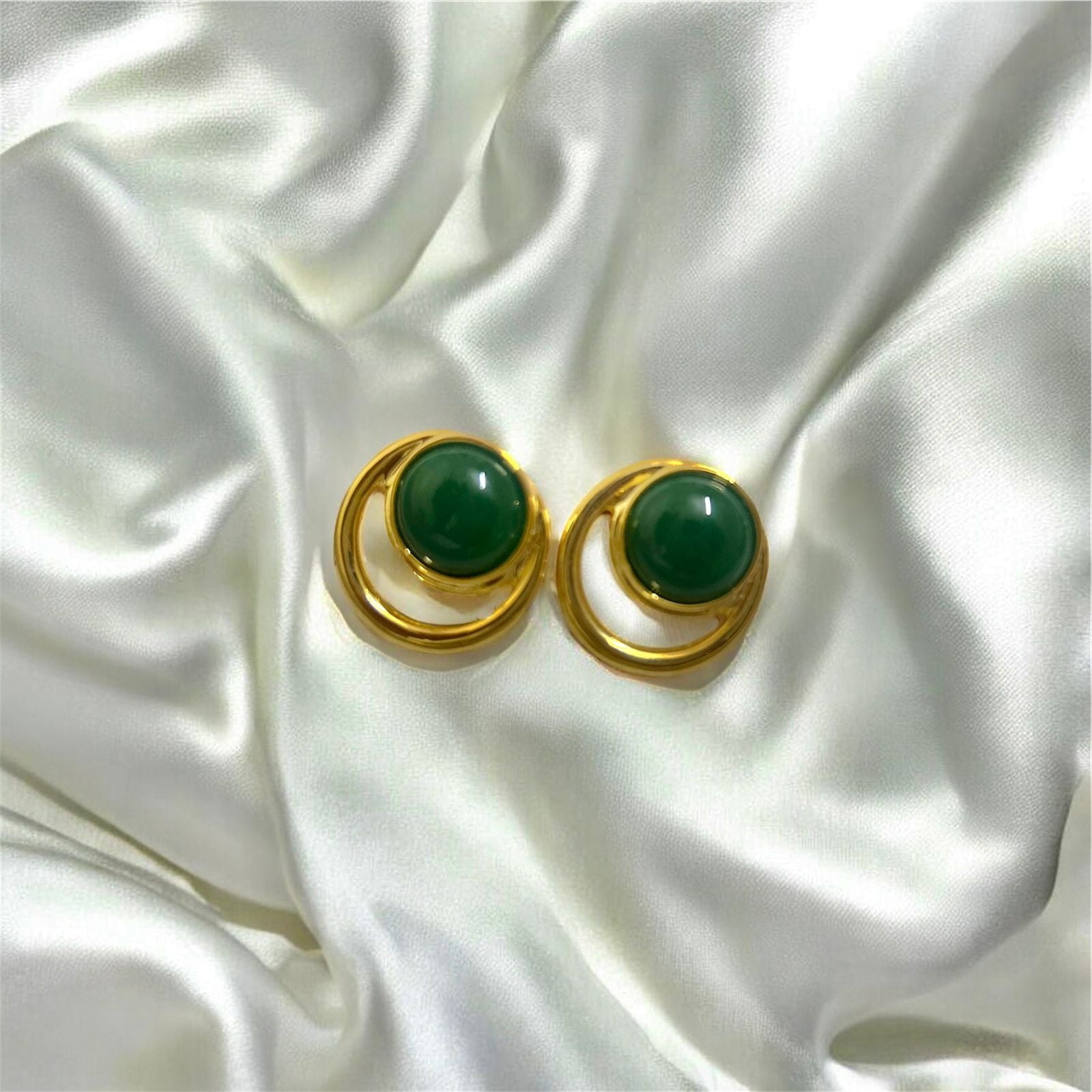 Green Stone Round Studs