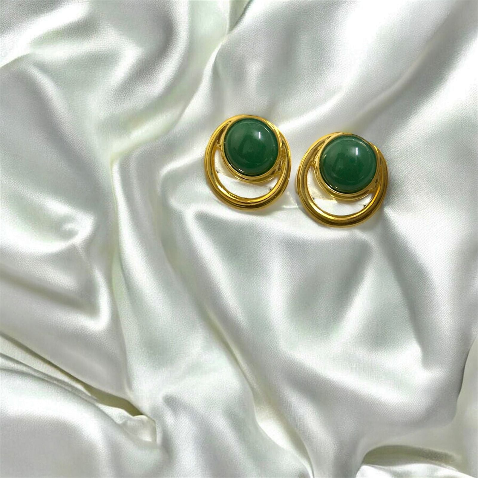 Green Stone Round Studs