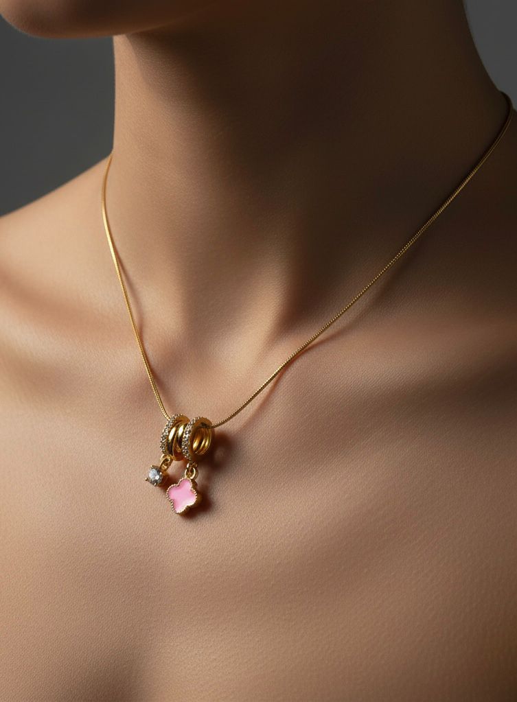 Pink Clover & Solitaire Charm