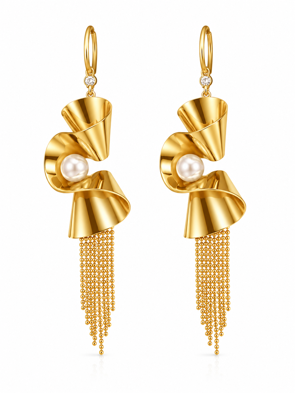 Golden Pearl Cascade Earrings