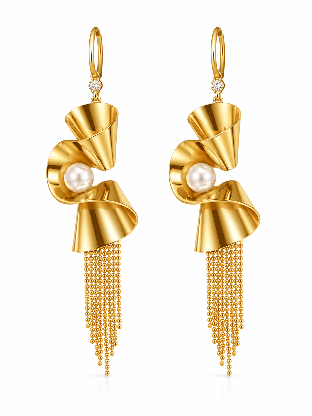 Golden Pearl Cascade Earrings
