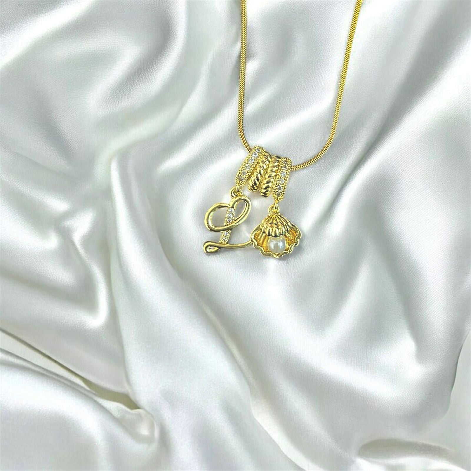 Ocean-Inspired 'L' Initial & Seashell Charm