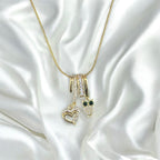 Heart & Emerald-Eyed Owl Pavé Charm Pendant