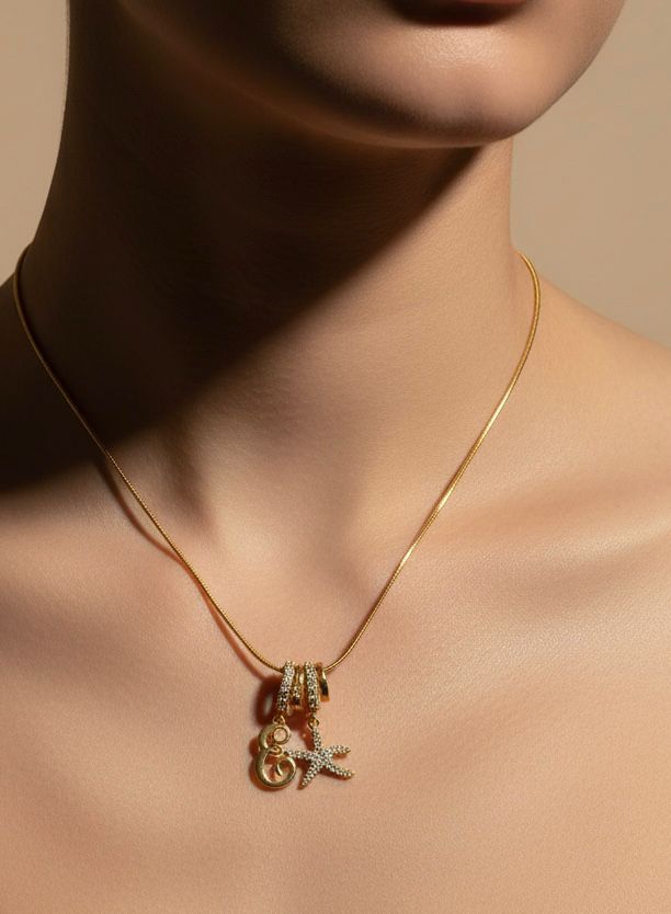 CZ Starfish Charm and 'E' Initial Layering Necklace