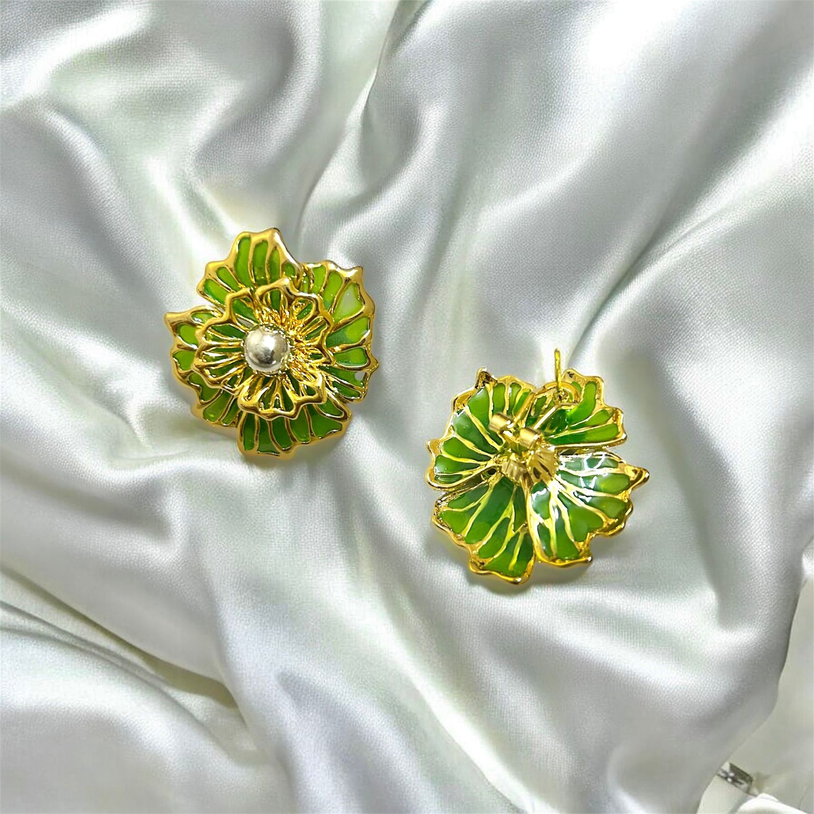 Green Floral Studs
