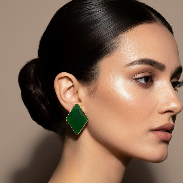 Green Diamond Shaped Earrings