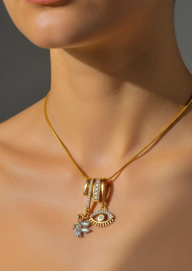 Elegant Swan & Evil Eye Dangler Charm Pendant