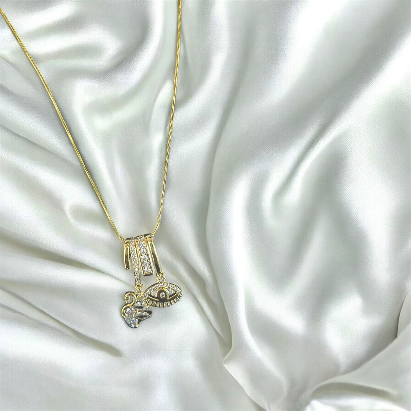 Elegant Swan & Evil Eye Dangler Charm Pendant